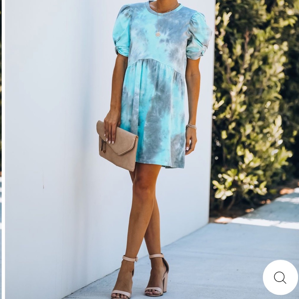 Cotton Tie Dye Puff Sleeve Dress